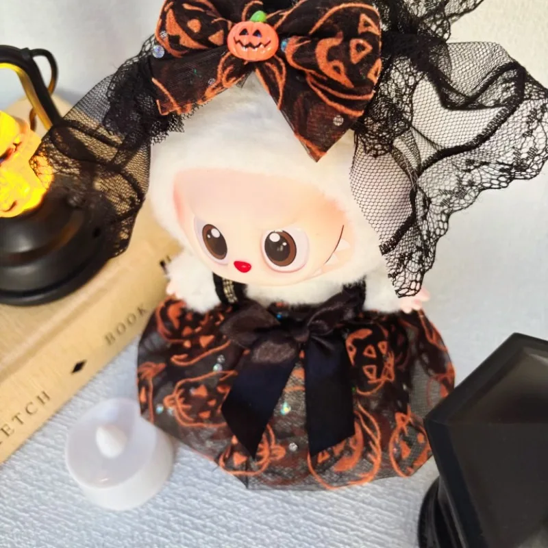 Cute Halloween Pumpkin Clothes for Labubu I II Spider Bat Wing Pumpkin Clothes with Hat Suit for Ladbubu Dolls Accessories