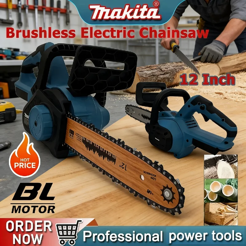 

Makita Brushless Electric Chain Saw 12Inch Power Digital Display Cordless Chainsaw Garden Tree Branch Cutting