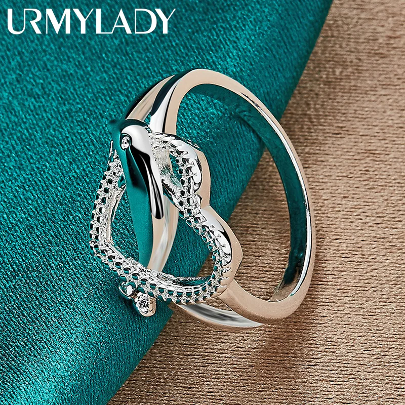 URMYLADY 925 Sterling Silver Dolphin Heart 7-10# Charm Ring For Women Wedding Engagement Fashion Jewelry