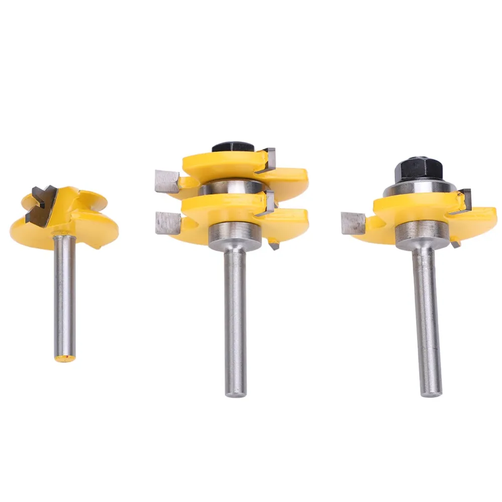 

3pcs 45 Degree Angle Router Bit Set 3 Teeth T-Shape Stile Router Bit Tongue and Groove Set 1/4 Inch Shank Adjustable Design