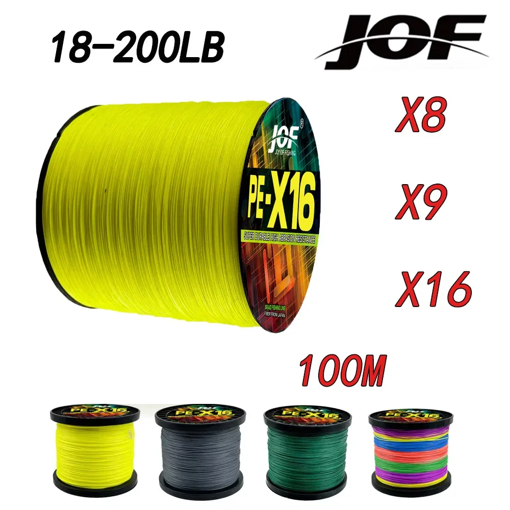 JOF X8/9/16 PE Fishing Line 8/9/16Strands 18-200LB Braided Multifilament Fishing Line Super Strong for Saltwater Fishing 100M