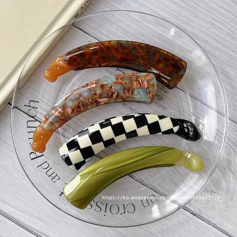 French retro curved banana clip ~ South Korea France leopard-print tortoise shell ponytail clip vertical clip back of the head h