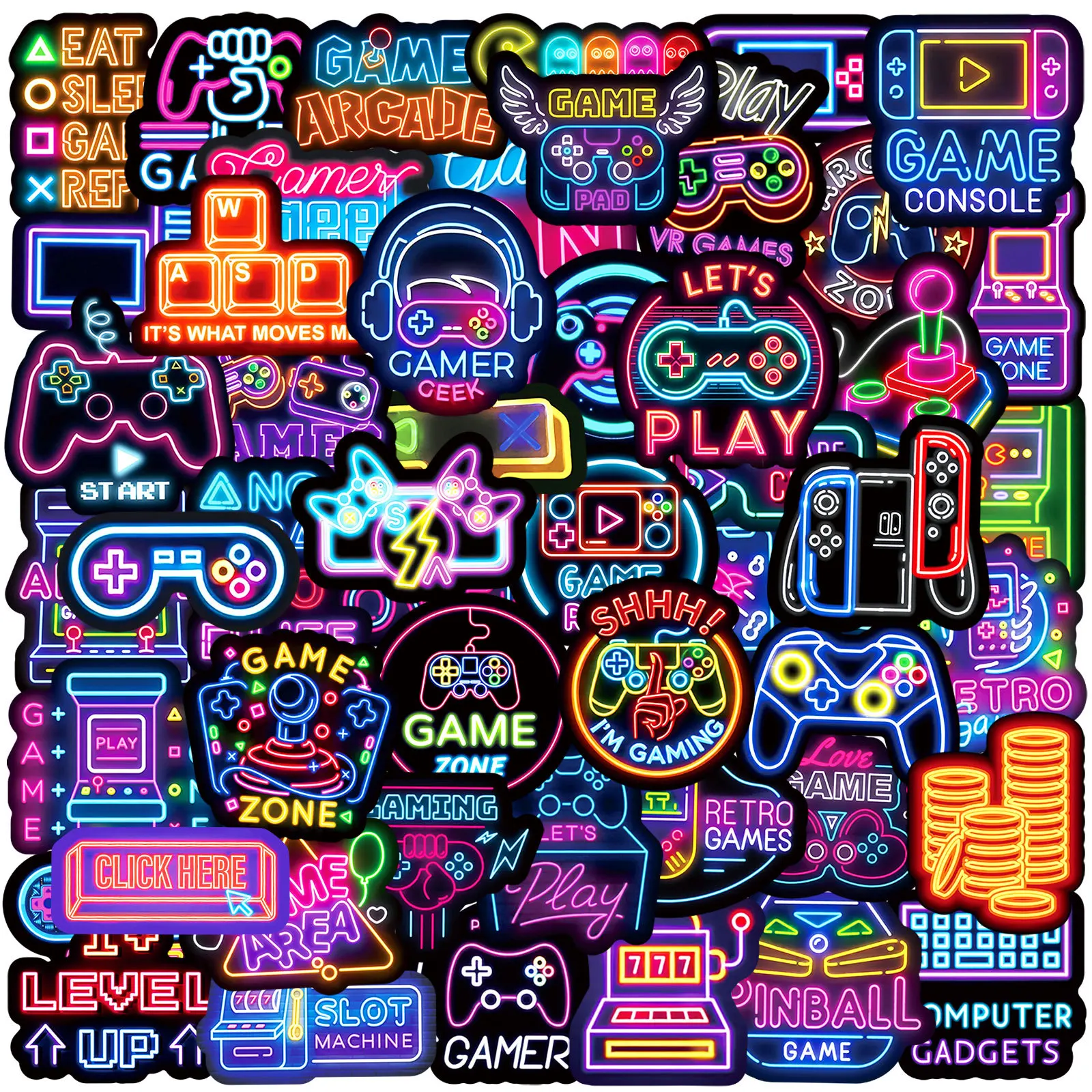50PCS Cool Gamepad Cartoon Stickers Neon Style Graffiti Decoration Game DIY Kids Toys Fridge Luggage Laptop Guitar Bike Decals