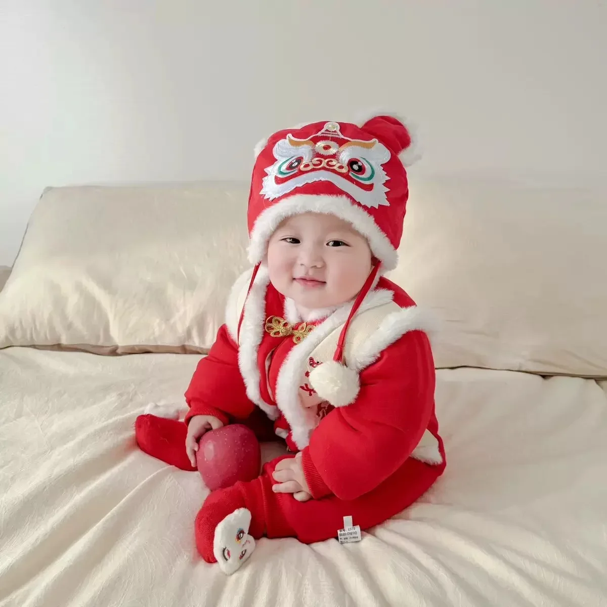 Combinaison de Style chinois pour enfants، زي Tang Hanfu rouge، Tenue traditionnelle chinoise du novel an، barboteuse Dra