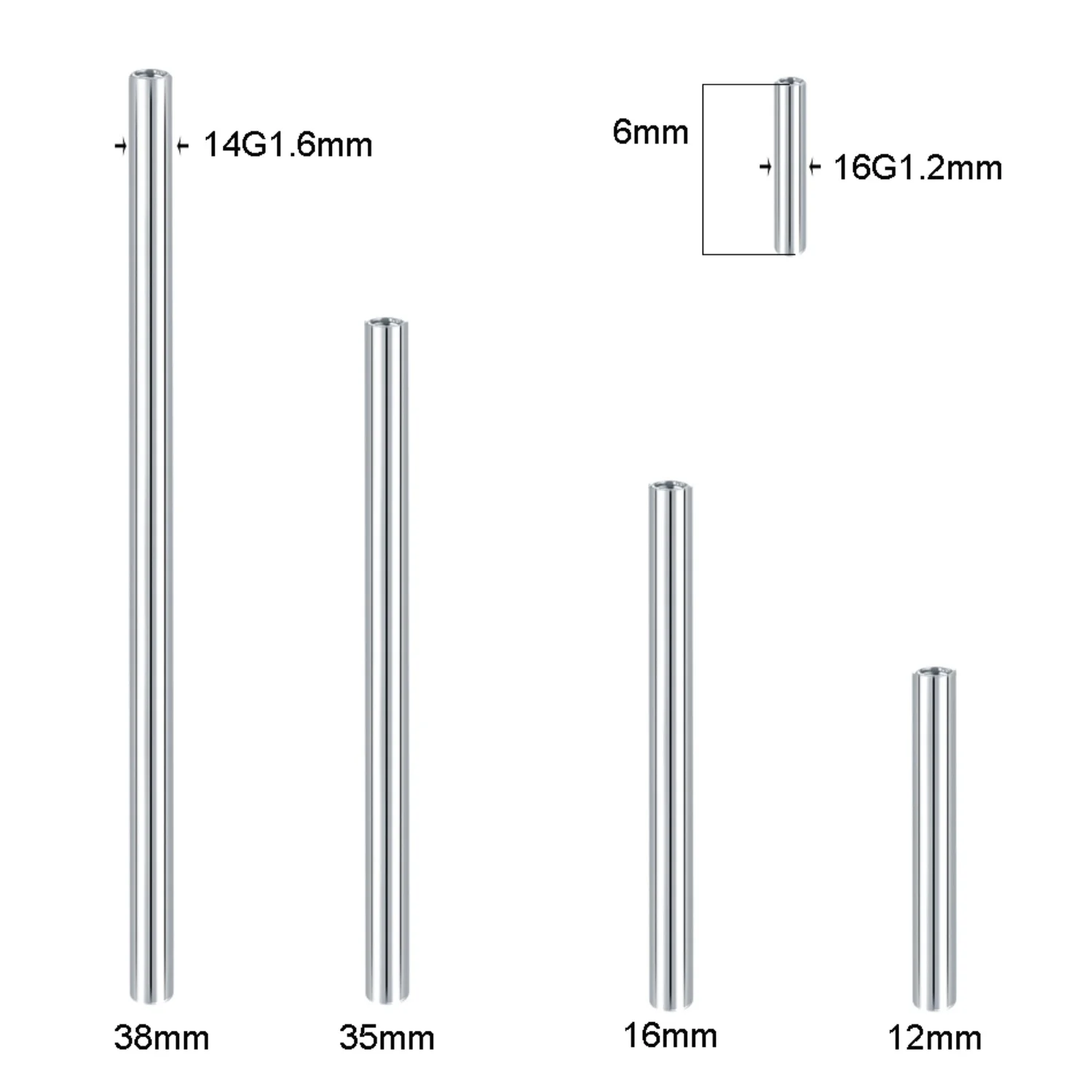 10Pcs 14G 16G Titanium Internally Threaded Straight Shaft Barbells Industrial Tongue Bar Nipple Piercing Replacement Accessories