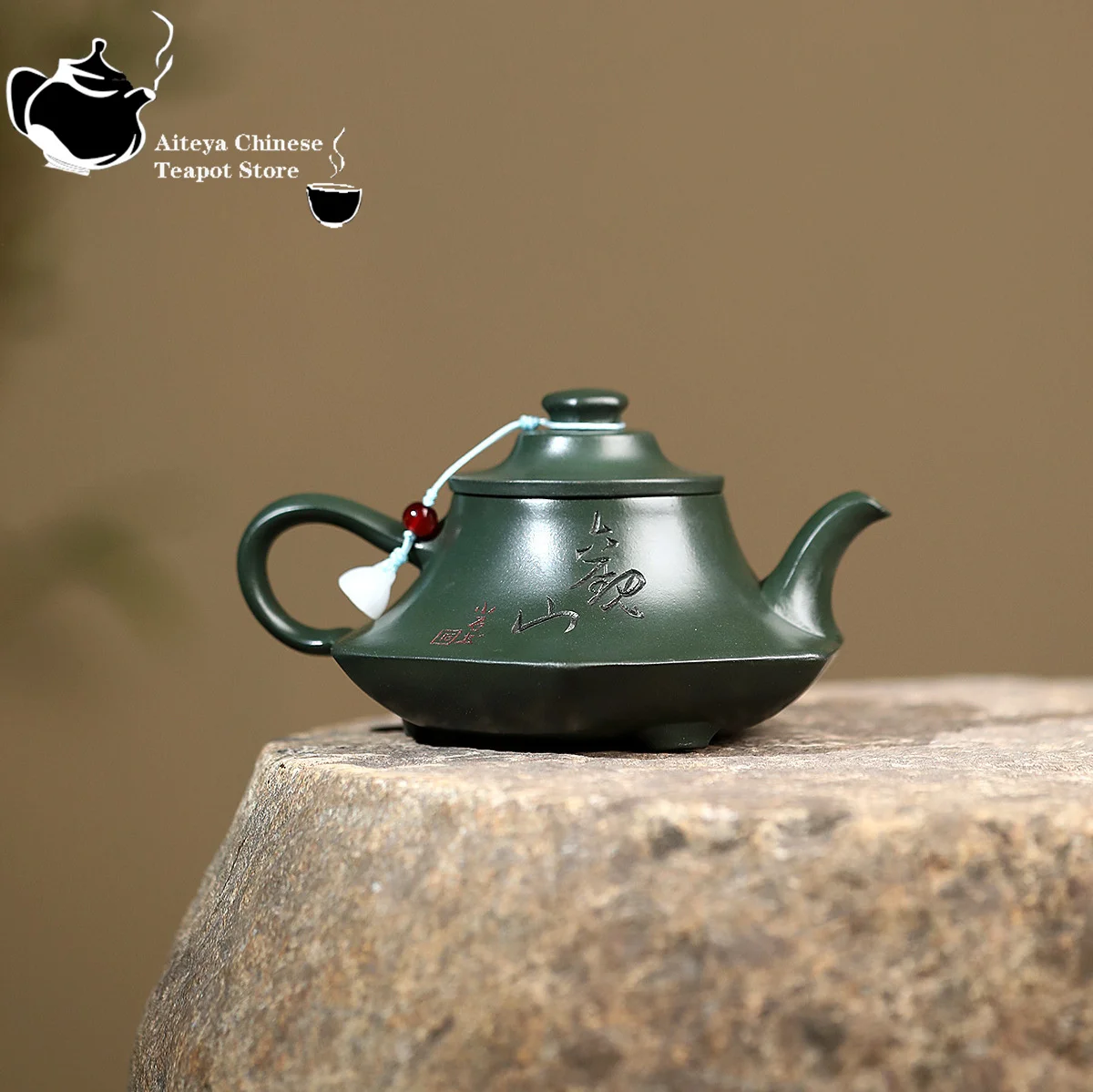 Yixing purple clay teapot raw ore, dark green mud, three legged mountain view, cloud furnace teapot, Chinese tea set