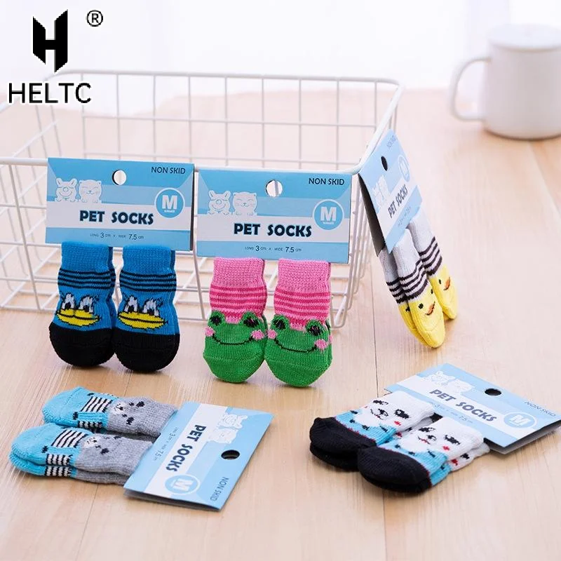 4Pcs Cartoon Pet Cat Dog Floor Anti-slip Socks Prevent Scratching And Dirt Warm Soft Pet Kitten Puppy Feet Paw Protector Socks