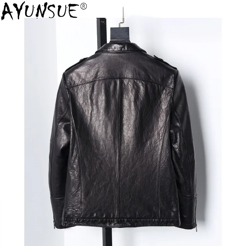 AYUNSUE 2021 Autumn 100% Genuine Leather Jacket Fashion Cowhide Leather Coat Black Motorcycle Leather Jackets Veste Homme Gmm370