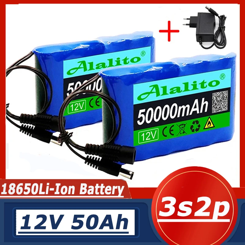 

2026 12V 50000mah NEW Portable Super Rechargeable Lithium Ion Battery Pack Capacity DC 12.6v 30Ah CCTV Cam Monitor + Charger