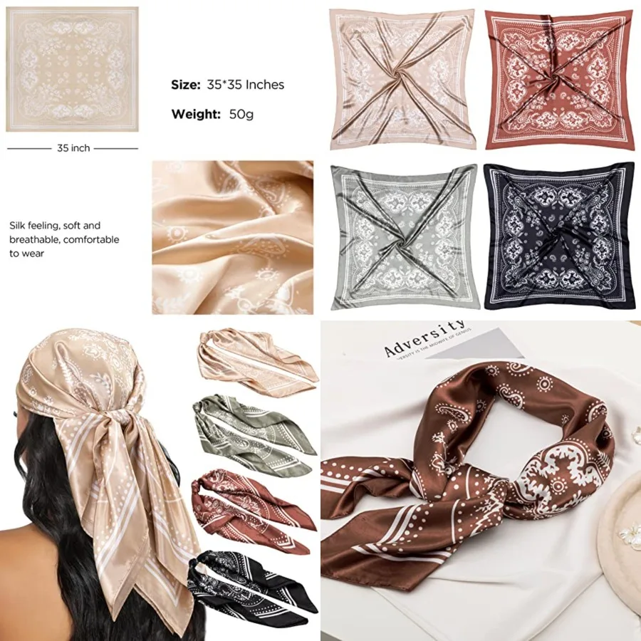 

4PCS Head Scarf for Women 35 Head Scarves Silk Like Satin Neck Scarfs Square Bandana Hair Wraps Scarf for Sleeping