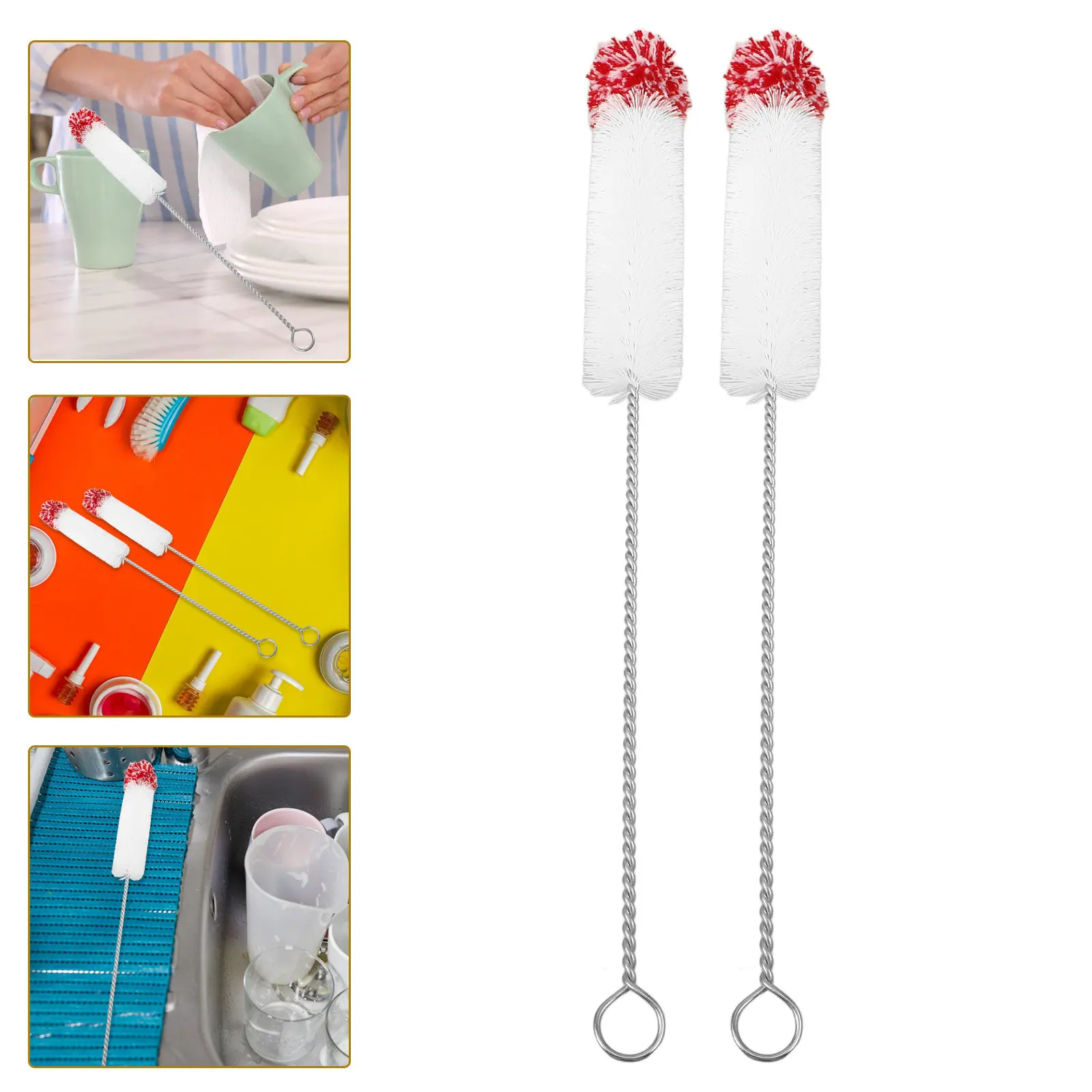 

2pcs Bottle Cleaning Brush Long Handle Scrub Brush For Water Bottles Cups Pots Deep Clean Stainless Steel Bristles Cup