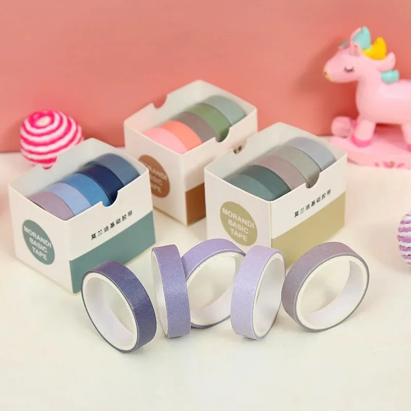 5pcs/Box Morandi Color Washi Tape Set DIY Scrapbooking for Junk Journal Solid Color Deco Masking Tape Stationery School Supplies