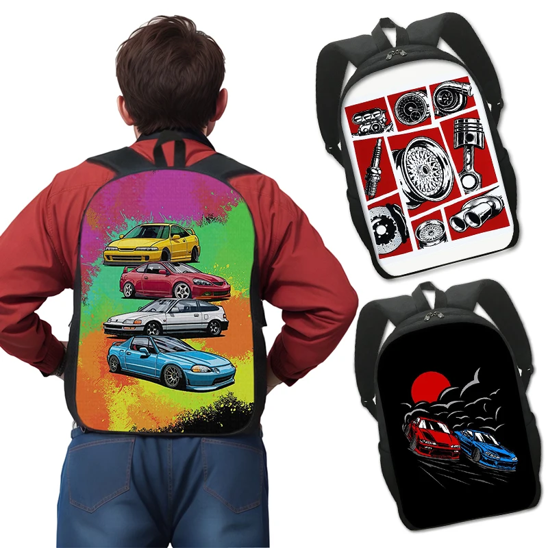 Japan JDM Racing Car Print Backpack Engine Elastic Women Men Shoulder Bags for Travel Teenager Rucksack Children Book Bag Gift