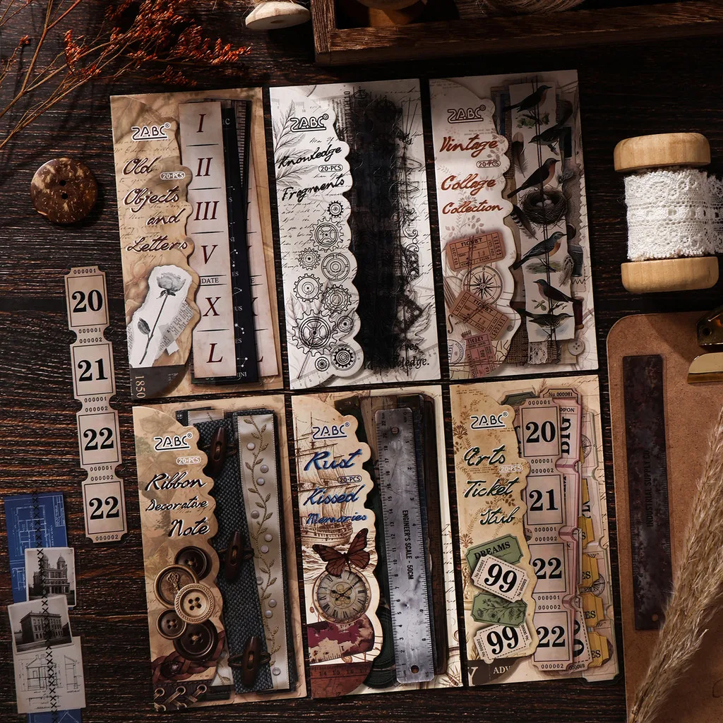 Journamm 20 PCS Numbers Strip Ruler Stickers Vintage Materials DIY Scrapbooking Materials Collage Junk Journal Decor Stickers