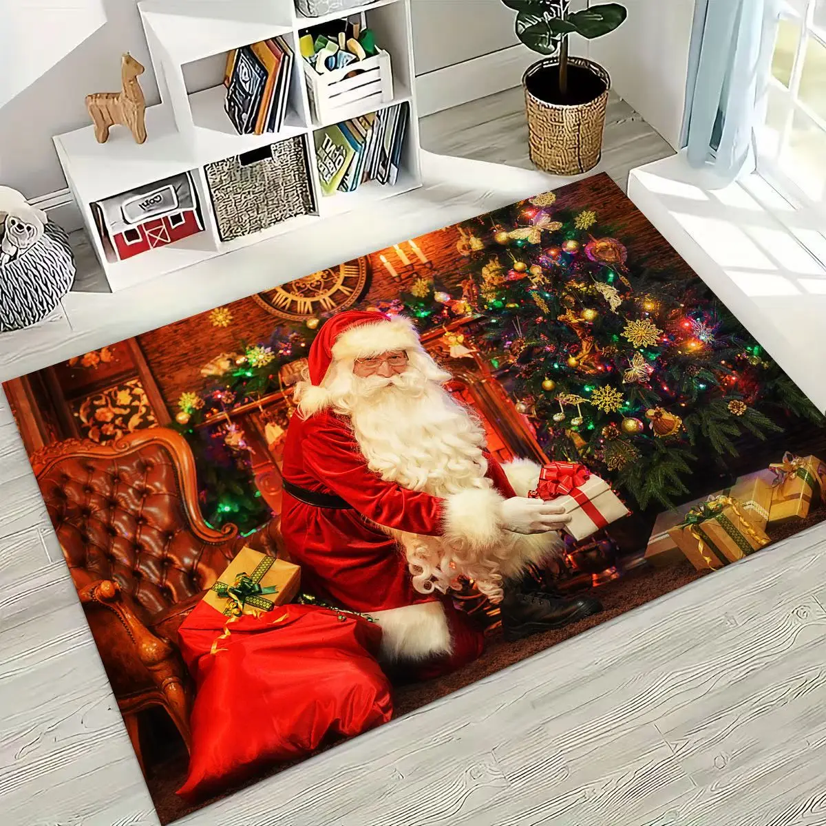 VIKAMA Flannel Living Room Carpet Santa Claus Bedroom Holiday Decoration Side Cushion Entry Door Floor Mat Home Décor