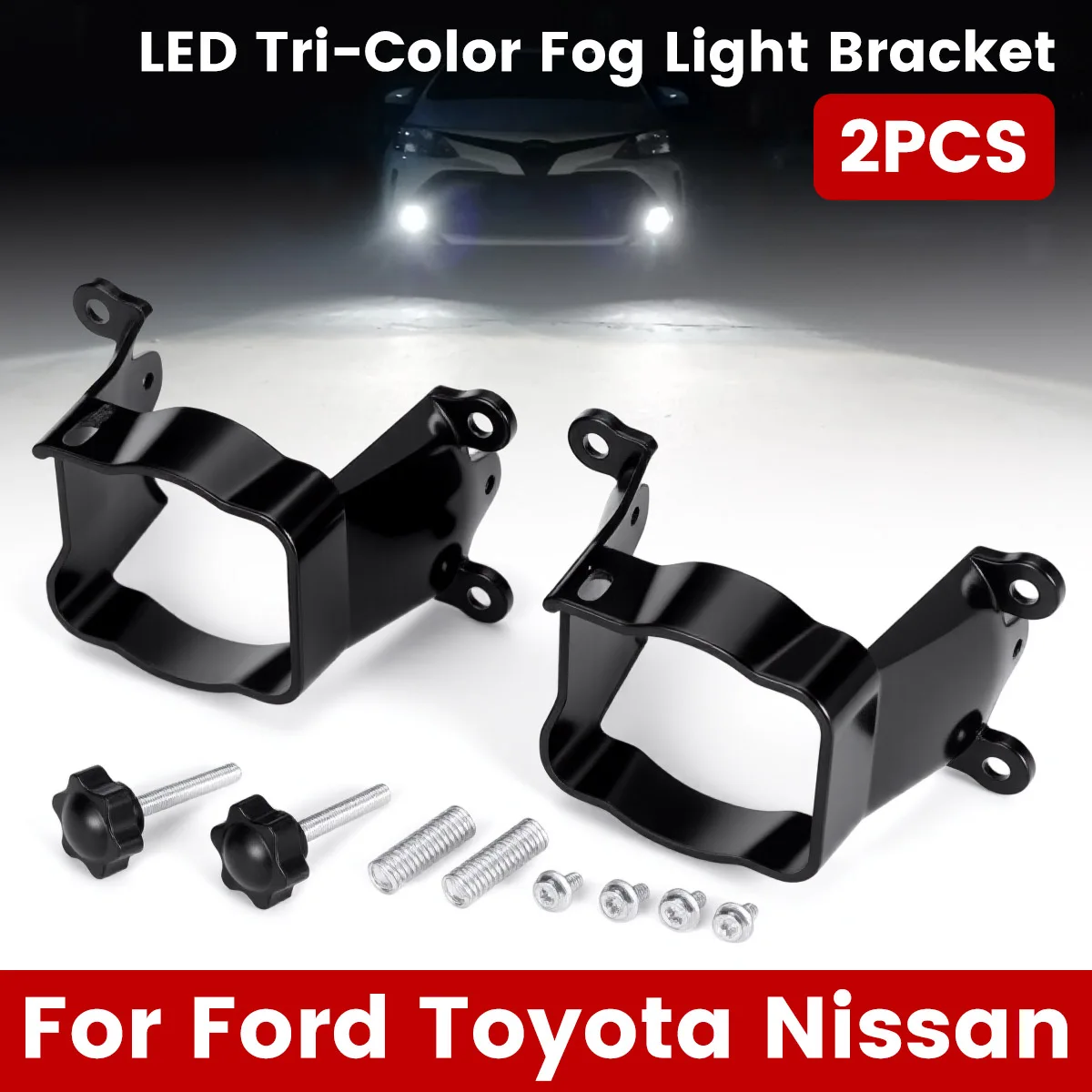 

2PCS LED Tri-Color Fog Light Bracket for Ford/Toyota/Nissan High-Temperature Nylon Easy Installation Enhanced Visibility