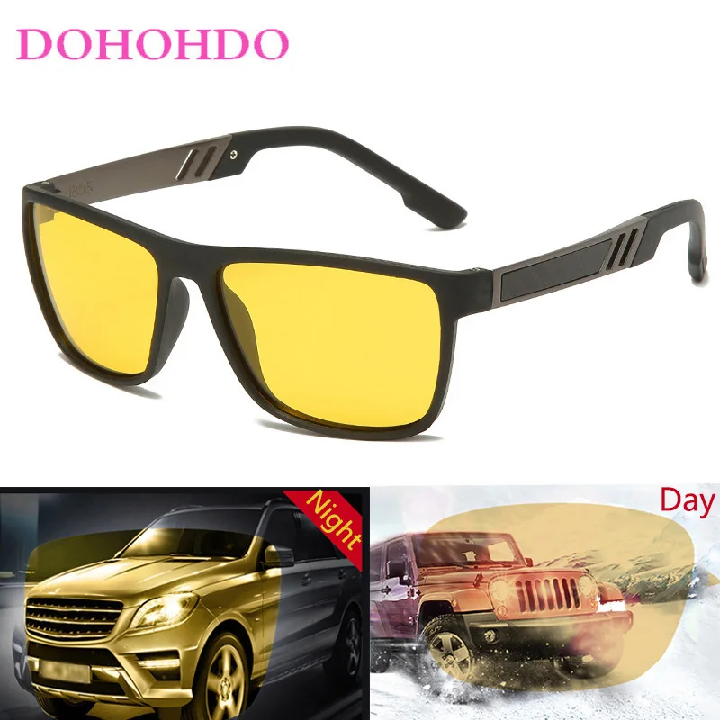 2024 Classic Night Vision Sunglasses Men Women TR90 Polarized Driving Glasses Square Yellow Sun Glasses For Driver UV400 Goggles