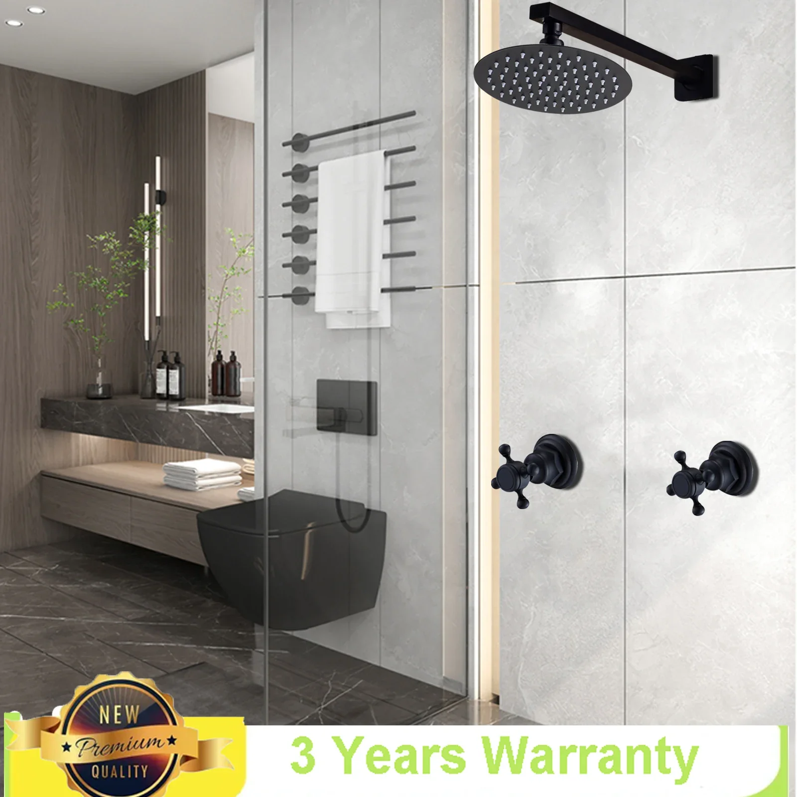 8inch Black Double Open Concealed Shower Set, Embedded Shower Accessories with G1/2