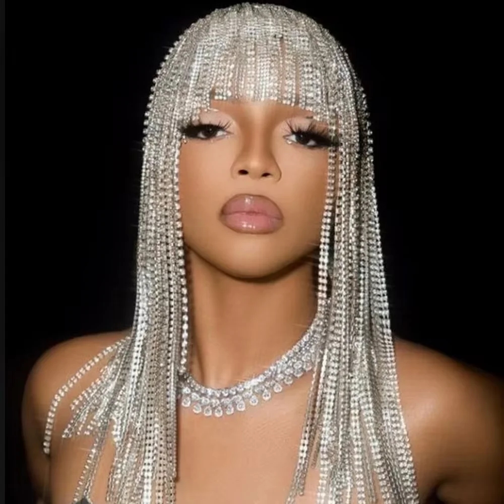 Fashion Boho Cleopatra Long Rhinestone Tassel Headpiece Cap 1920s Flapper Head Chain Gatsby Belly Dance Hair Accessories Women view 3