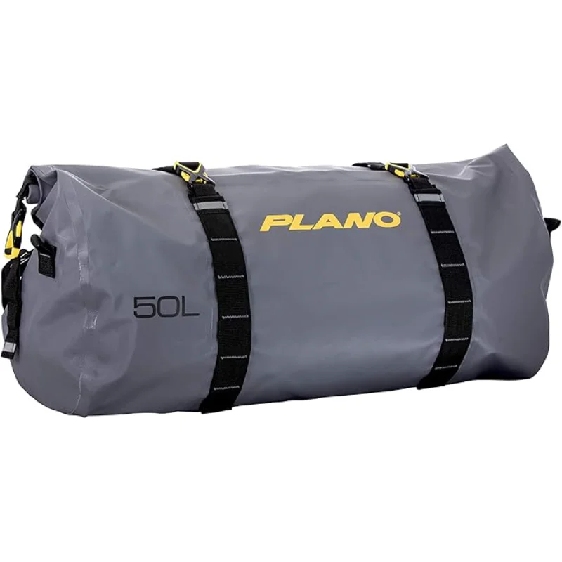 

Plano Z-Series Roll-Top Waterproof Duffel with Backpack Straps, Gray with Yellow Accents, 500D PVC Fabric Fishing Dry Bag