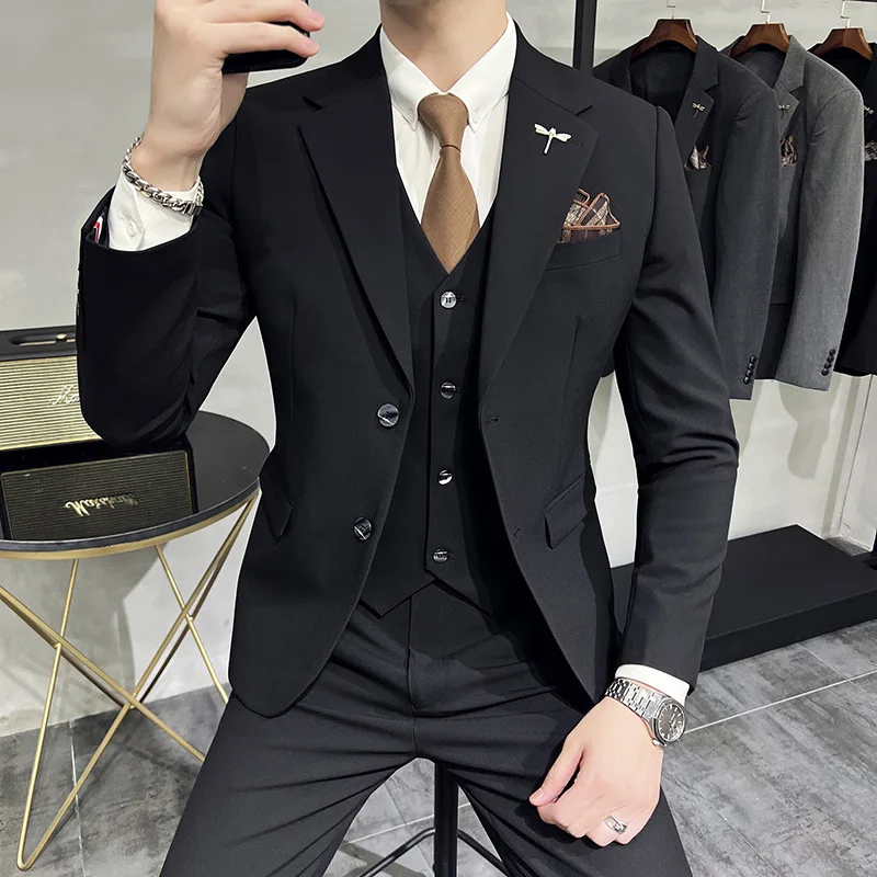 3 Piece (Jacket+Vest+Pants) Men's Suits Set Formal Business Groom Wedding Dress Men's Sport Coats Blazers High-end Men's Tuxedos
