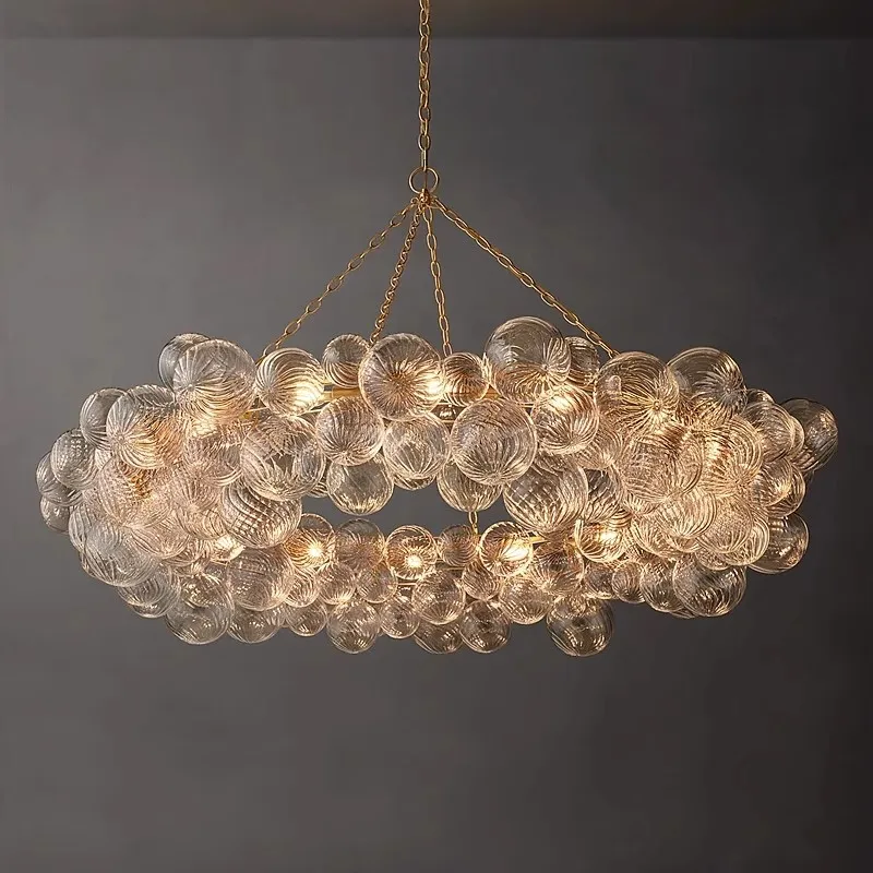 2026 Trendy Glass Bubble Art Gold Chrome LED Ceiling Chandeliers Lighting Lustre Suspension Luminaire Lampen For Living Room