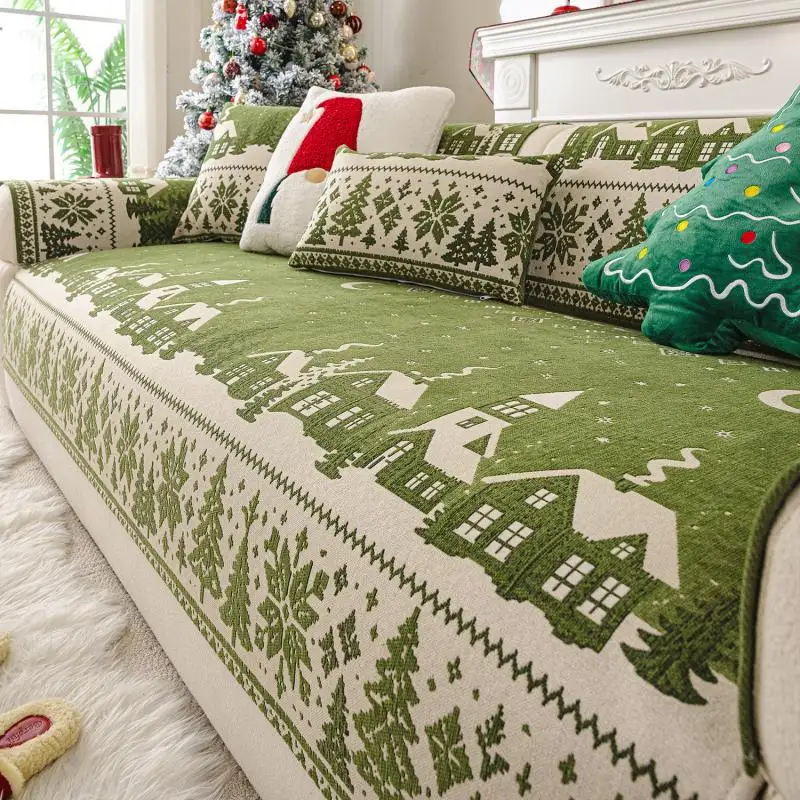 Weihnachtsatmosphäre Chenille-Sofabezug Ganzjahres-Sofabezüge Rutschfeste und Katzenresistente Stoffbezüge Maschinenwaschbare Sofakissen – Detail 8