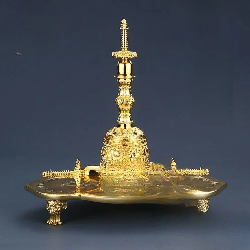 Shingyan Esoteric Dharma Tool, Altar Five Bells, Tower Bell Pestle, Brass 3-piece Set
