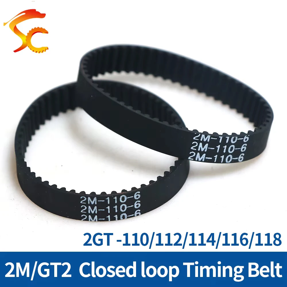 2M GT2 Timing belt Pitch length 110/112/114/116/118 Rubber Arc Tooth Closed Loop Transmission belt width 3/6/9/10mm