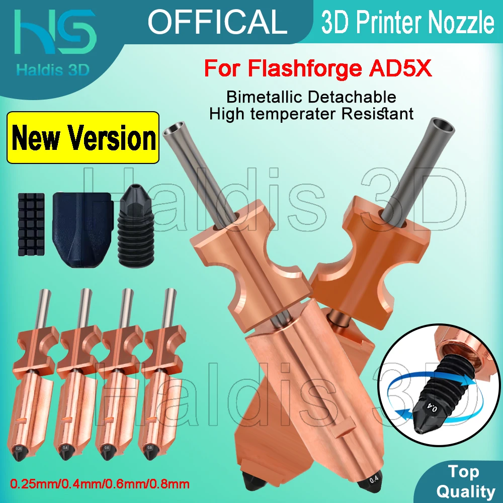 

New Version For Flashforge AD5X Nozzle Upgraded Bimetallic Hardened Steel Nozzles 0.2/0.4/0.6/0.8mm 3D Printer Replacement Parts