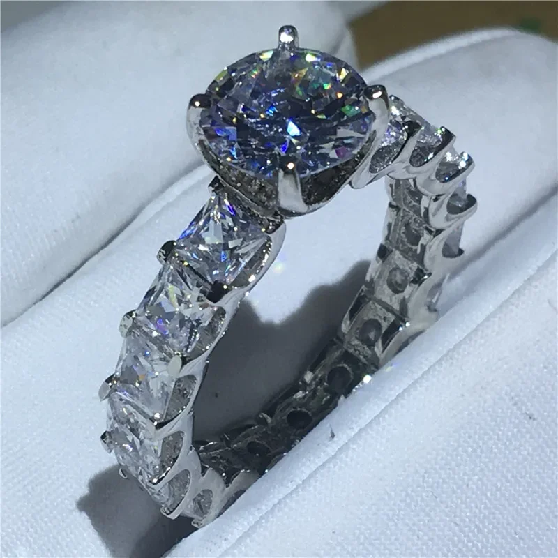 Handmade 3-in-1 Statement Ring sets 925 Sterling Silver Princess cut Diamond Engagement Wedding Band Rings For Women Jewelry