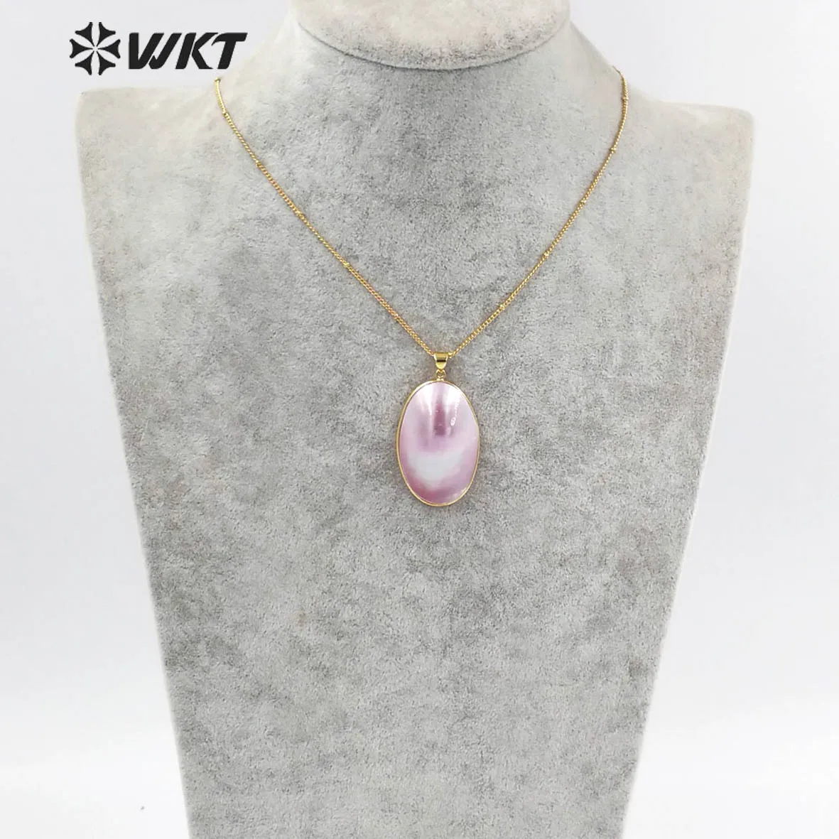 WT-JN229 WKT 2023 hot sale cute style mabe shell necklace women wedding chain Elegant oval shape necklace girl necklace ins