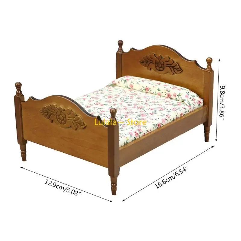 Y4QA sypialnia do zabawy zabawka udawaj, że bawisz się łóżkiem dla mebli do domku dla lalek realistyczny miniaturowy model łóżko