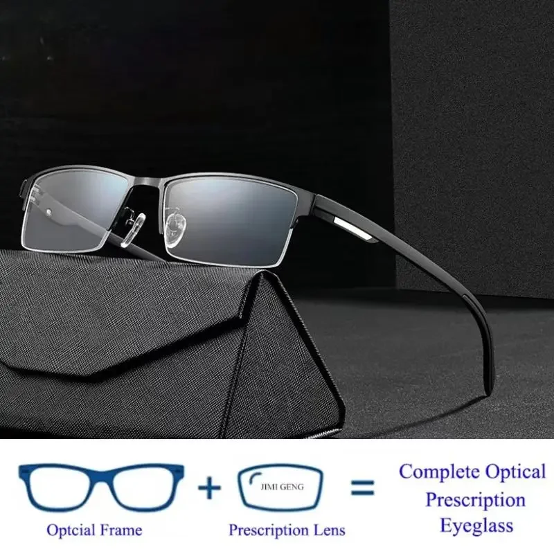 

2025 Men's Business Half Frame Glasses TR Reading Leg Anti Blue Light Glasses Ultra Light and Comfortable Myopia Glasses