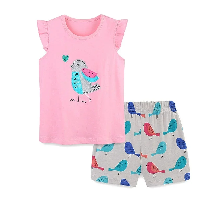 

Boys Sports Set for Kids shirt + Shorts T-shirt Girls Casual Tshirt Baby Boy Teen Clothes Fashion Summer The bird Tee Tops 2-7