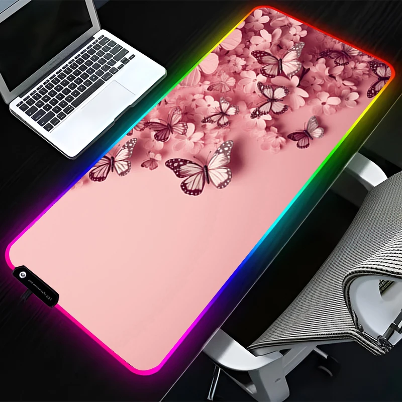 

RGB LED Mouse Pad Rubber HD Mousepad Pattern Game Pad PC Accessories Desk Mat Non Slip Table Mat Butterfly Office Keyboard Pad