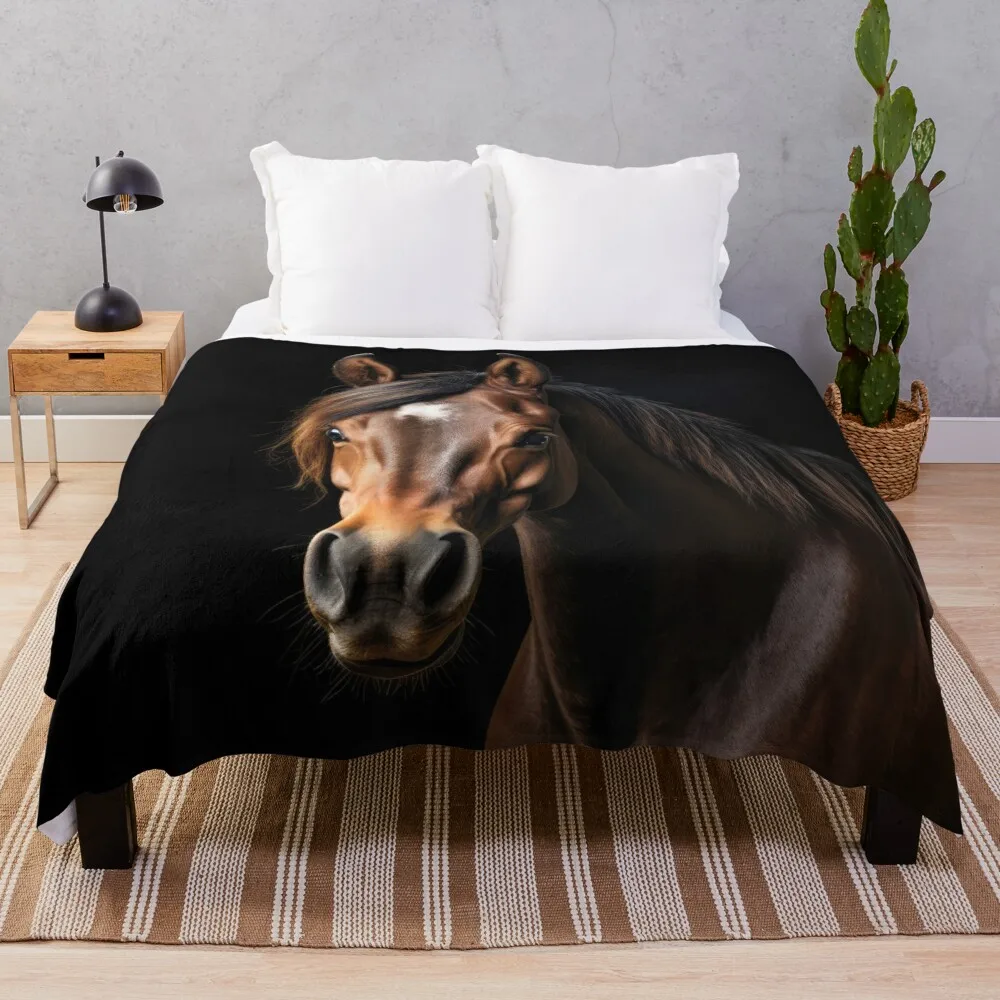 Liver Chestnut Horse on Black Throw Blanket Beach Luxury Thicken Plush Baby Blankets