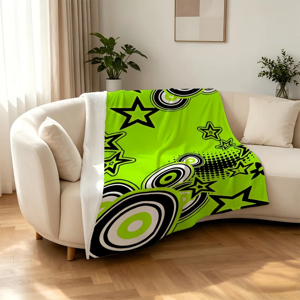 Stylish Green Geometric Print Throw Blanket for Sofa Couch Bedroom Decor Pop Art Star Target Modern Digital Design