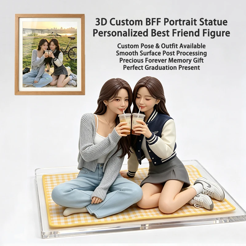 Custom 3D Printed Figurine Personalized Bestie Statue, Custom Photo Portrait Figure, Friendship Memorial Gift for Best Friend
