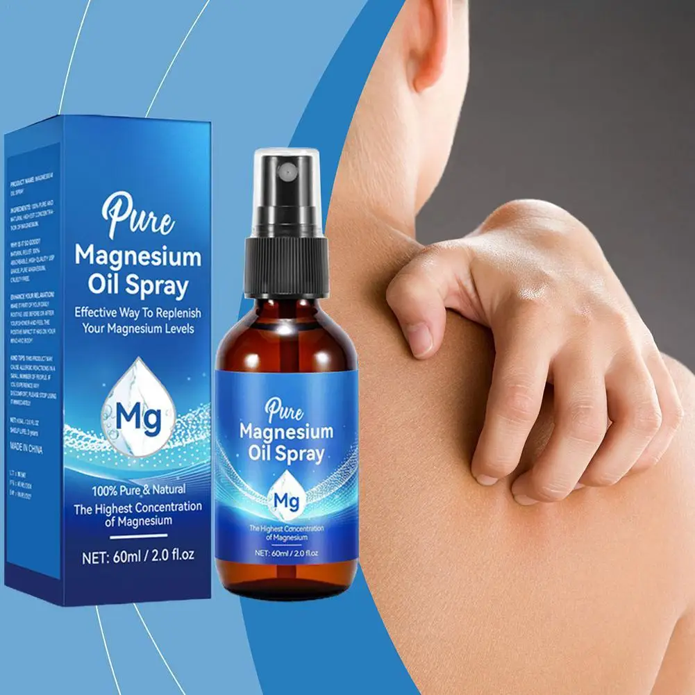 

60ml 100% Pure Magnesium Oil Spray Non-GMO Relieve Muscle Body Pain Smoothes&Softens Skin For Better Sleep Quality