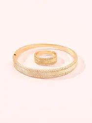 1 set of European and American new copper female fashion temperament light luxury micro gold plated inlaid bracelet ring set