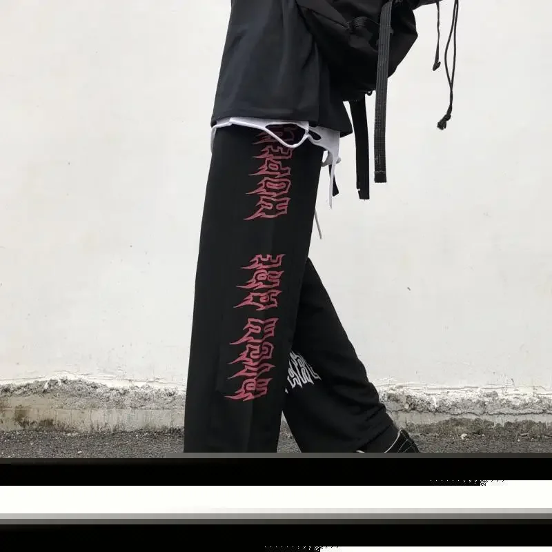 INS Wijde Pijpen Broek Harajuku Stijl Creatieve Japanse Stijl Explosieve Straat Donker Kruis Graffiti Rechte Buis Wijde Pijpen Guard Broek