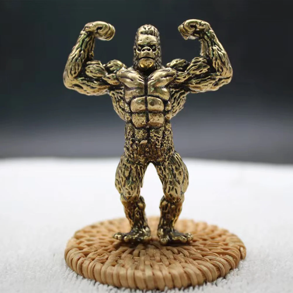 

2pcs Gorilla Statues Copper Plated Brass Animal Figurines Desktop Decor Toys Gorilla Ornament
