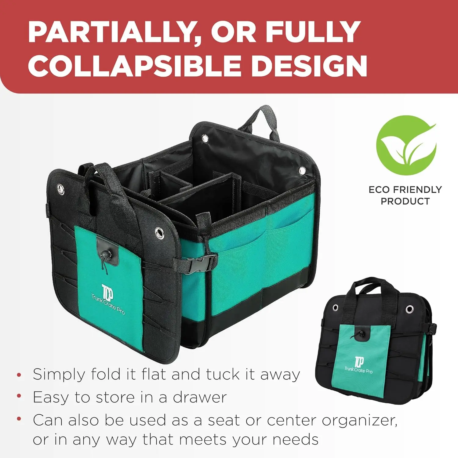 Teal อุปกรณ์เสริมในรถยนต์ Trunk Organizer พรีเมี่ยม Multi Movable ช่องพับรถ Organizer,