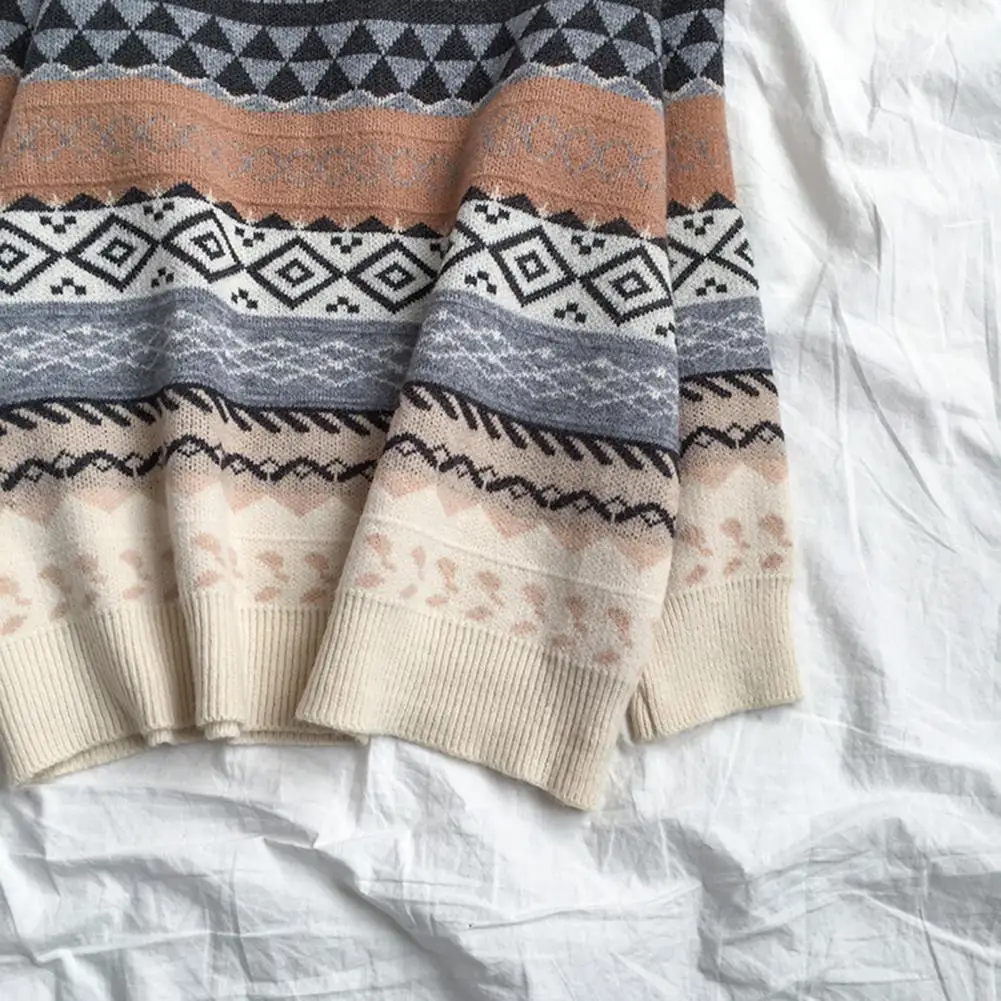 

Women Sweater Loose Fit Printed Sweater Striped Print Knitwear Women's Casual Loose Fit Sweater for Autumn Winter O-neck Long