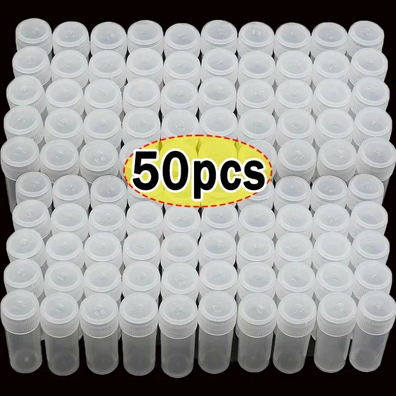 50Pcs 5/7ML Plastic Sample Small Bottle Vial Storage Vial Storage Container Test Tube with Screw Caps for Lab powder Sample