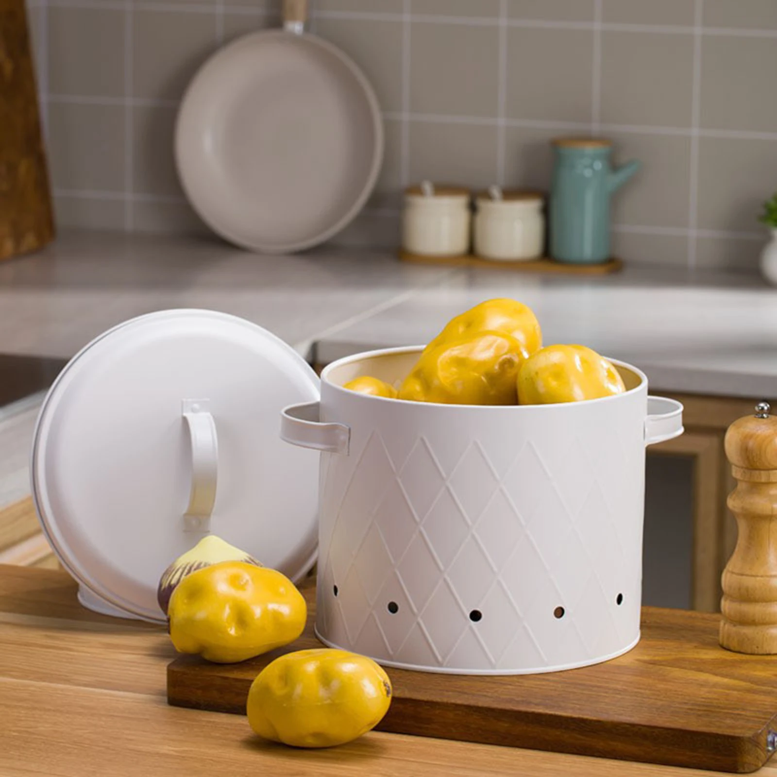 Onion Potato Garlic Tin With Lid Kitchen Canister Vegetable Storage Tin Container Storage Tin Storage Buckets For Household