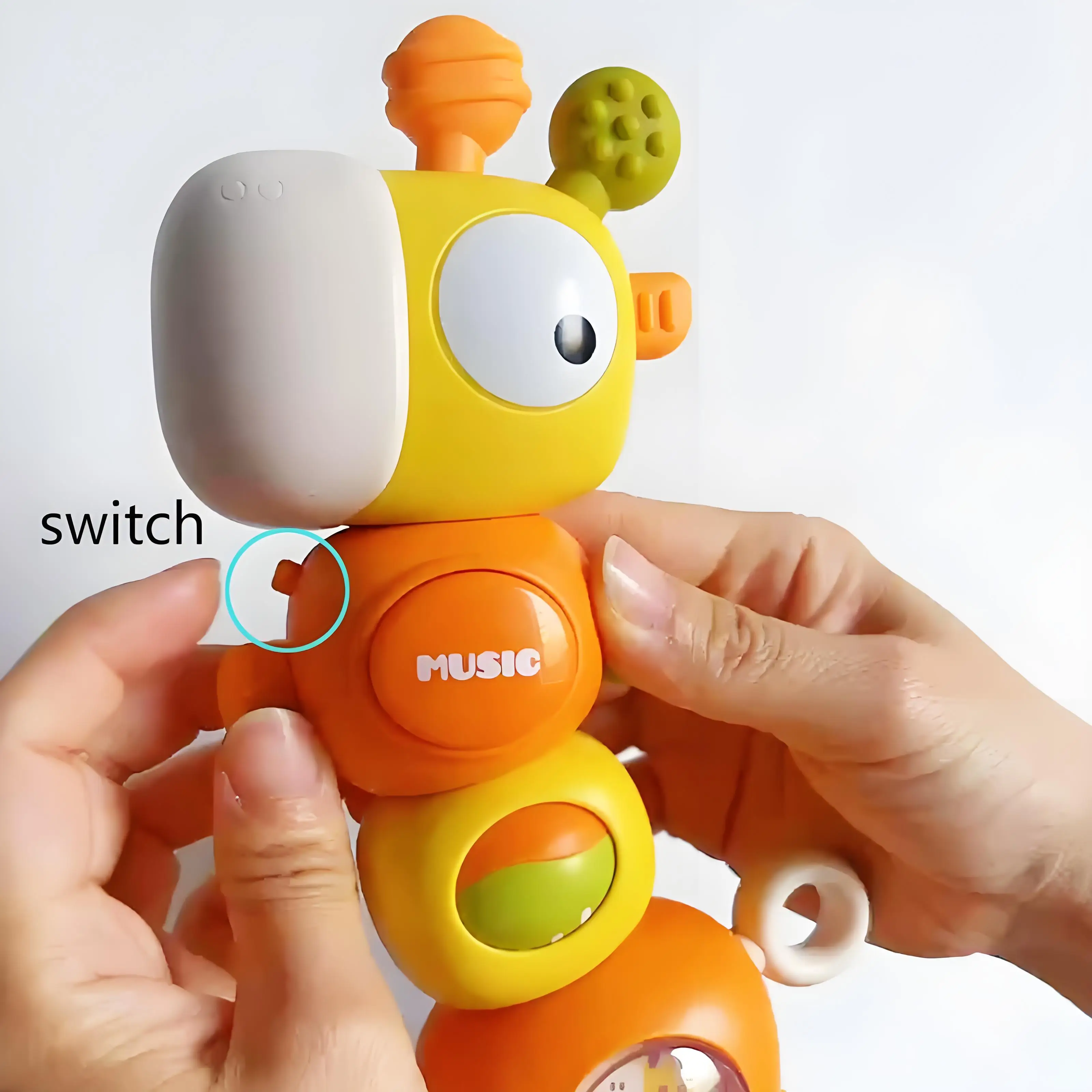 Jerapah Teether mainan kerincingan genggam musik Shaker dengan tombol suara, Twistable & Chewable bayi menenangkan mainan
