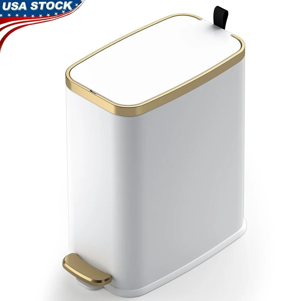 

Небольшой мусорный бак для ванной комнаты с мягкой крышкой, тонкий мусорный бак, ступенчатая педаль, дезодорирующее уплотнение запаха из нержавеющей стали, прямоугольный офис
