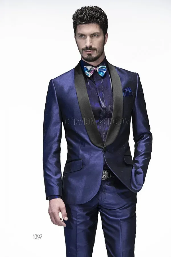 

Italian Purple Satin Shawl Lapel Men Suit Wedding Suits For Men Slim Fit Prom Blazer Sets 2 Piece Groom Tuxedo Costume Homme